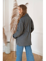 Volný krátký dámský kabát v grafitové barvě model 16148207 - ROSSE LINE