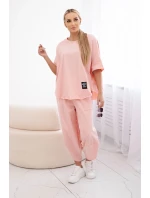 Bavlnená súprava blúzka + nohavice broskyňová