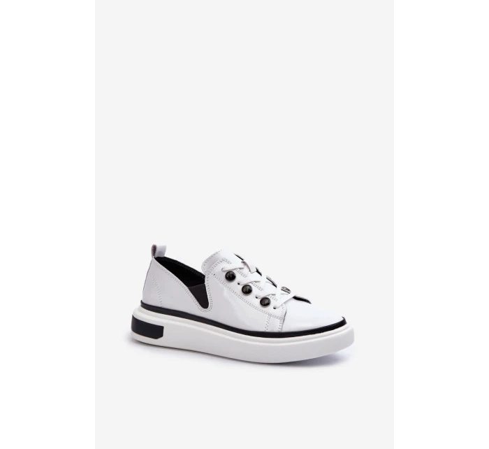 Lakierowane Sneakersy Damskie Skórzane D&A LR535 Białe