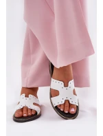 Zazoo 40326 Lakierowane Damskie Klapki Z Ozdobnymi Wycięciami Białe