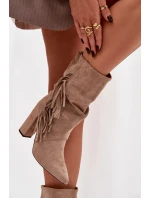 Dámské kotníkové boty na podpatku s třásněmi a stahováním vyhřívané béžové Darlina Dámské kotníkové boty na podpatku s třásněmi a stahováním vyhřívané béžové Darlina