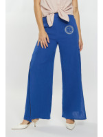 Monnari Nohavice Dámske bavlnené nohavice s rázporkami Navy Blue