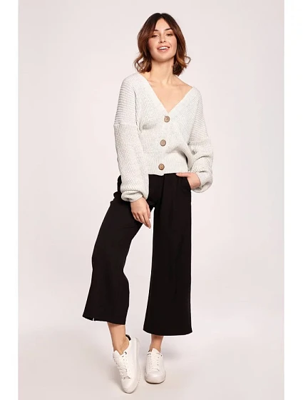 Dámský svetr s knoflíky světle šedý model 18862327 - BeWear
