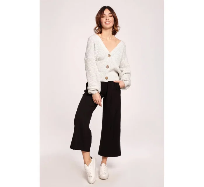 Dámský svetr s knoflíky světle šedý model 18862327 - BeWear