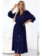 model 21208909 Midi košilka se zlatými knoflíky a vázáním ZELENÁ - numoco basic