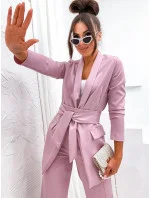 Dámska súprava v púdrovo ružovej farbe - voľné sako a široké nohavice (8167)