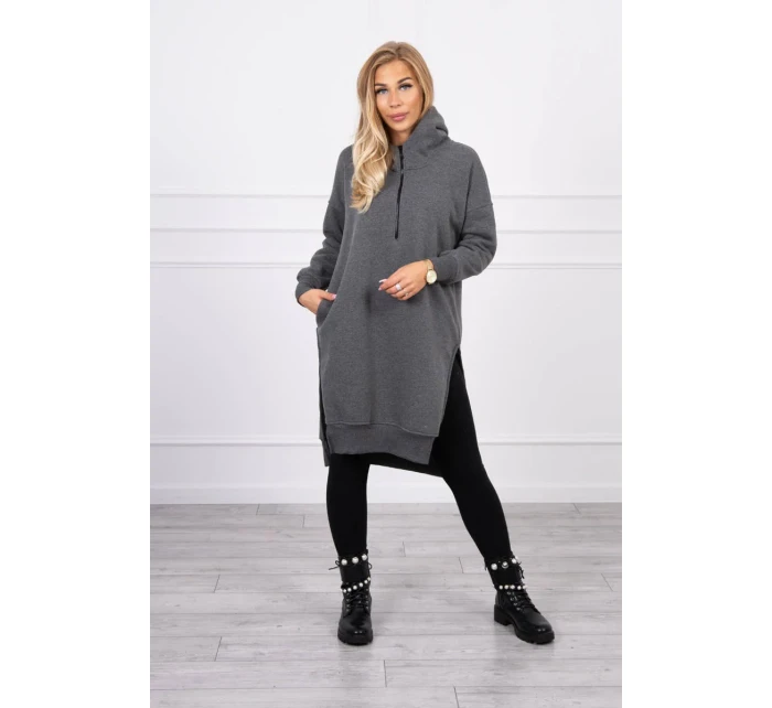 Zateplená mikina s bočními rozparky grafitová