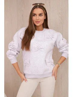 Zateplená bavlněná mikina s ozdobnými mašlemi béžová melanž