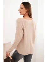 Dámsky viskózový sveter s výstrihom v tvare písmena V tmavobéžovej farby