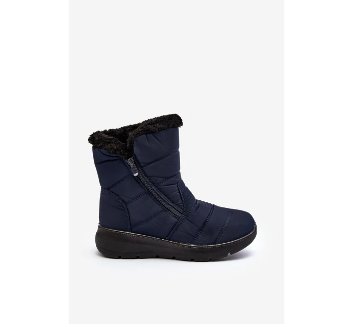 Dámské zimní boty na zip s kožešinou modré model 21644806 - Boto