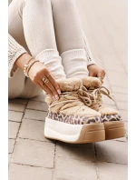 Skórzane Śniegowce Damskie Na Grubej Podeszwie Z Futerkiem Panterka Big Star OO274A208 Brązowe Skórzane Śniegowce Damskie Na Grubej Podeszwie Z Futerkiem Panterka Big Star OO274A208 Brązowe