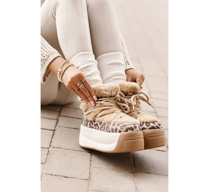 Skórzane Śniegowce Damskie Na Grubej Podeszwie Z Futerkiem Panterka Big Star OO274A208 Brązowe Skórzane Śniegowce Damskie Na Grubej Podeszwie Z Futerkiem Panterka Big Star OO274A208 Brązowe