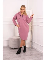 Šaty s kapucňou a bočným rázporkom tmavo ružové