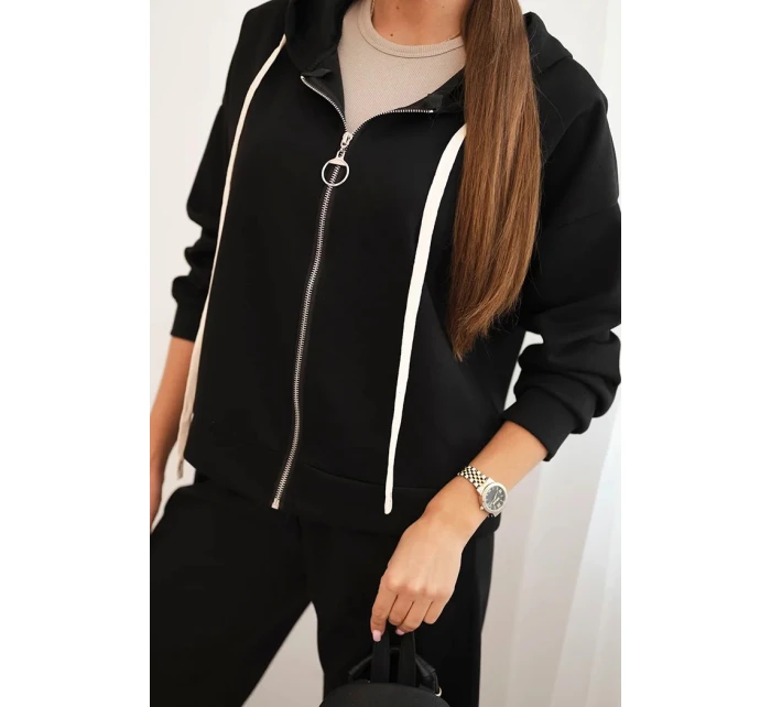 Dámsky maslový komplet so širokými nohavicami a mikinou na zips čierny Dámsky maslový komplet so širokými nohavicami a mikinou na zips čierny