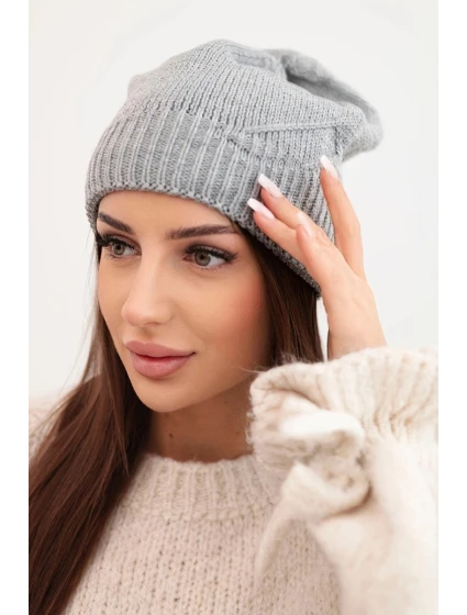 Dámská zimní klasická čepice s jemným vzorem model 21878043 šedá - K-Fashion