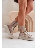 Skórzane Zamszowe Botki Na Platformie Ocieplane Maciejka 06565-04 Beżowe