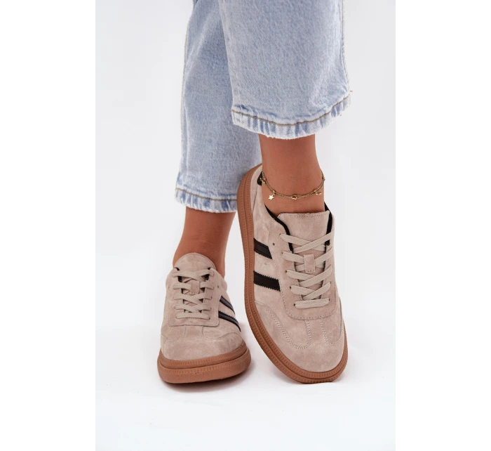 Zamszowe Sneakersy Damskie Na Platformie Beżowe Elivienne Zamszowe Sneakersy Damskie Na Platformie Beżowe Elivienne