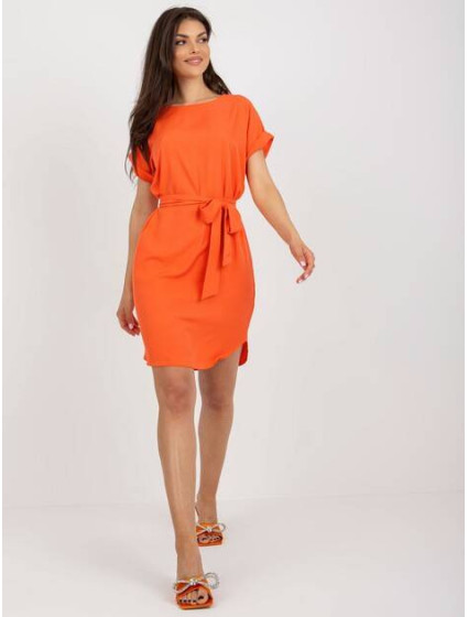 Oranžové šaty s okrúhlym výstrihom (2905)