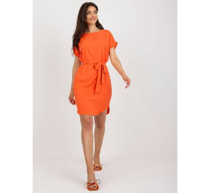 Oranžové šaty s okrúhlym výstrihom (2905)