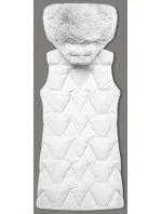 Dámska bunda bez rukávov s kožušinou na kapucni J Style white (16M9172-281)