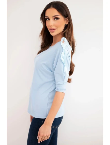 Dámská viskózová blůza s ozdobnými model 22010142 modrá - K-Fashion Dámská viskózová blůza s ozdobnými model 22010142 modrá - K-Fashion