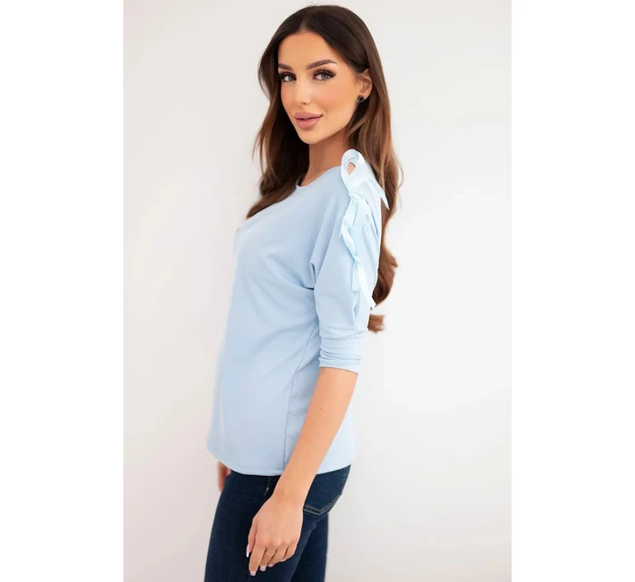Dámská viskózová blůza s ozdobnými model 22010142 modrá - K-Fashion Dámská viskózová blůza s ozdobnými model 22010142 modrá - K-Fashion