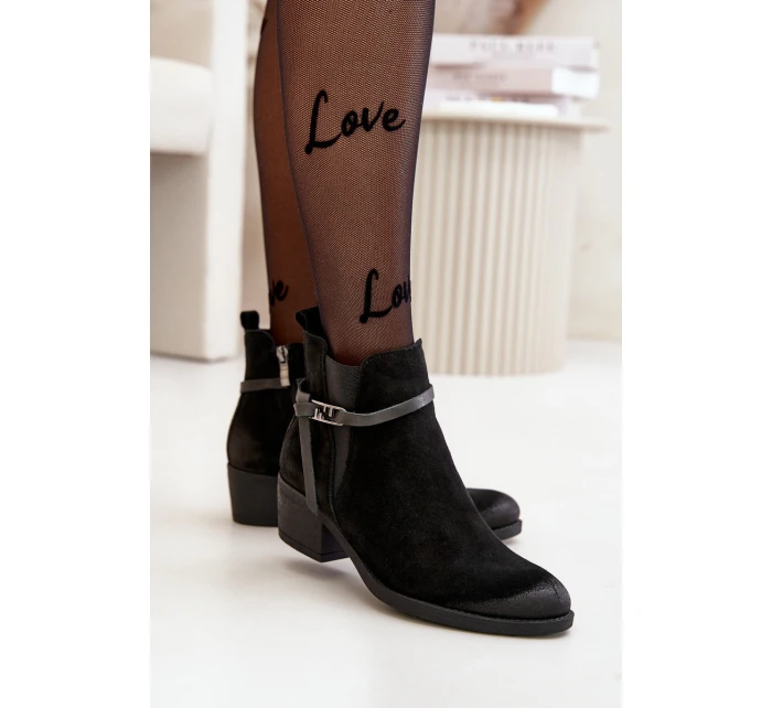 Zazoo 60478 Zamszowe Botki Na Obcasie Ocieplane Zapinane Na Zamek Czarne