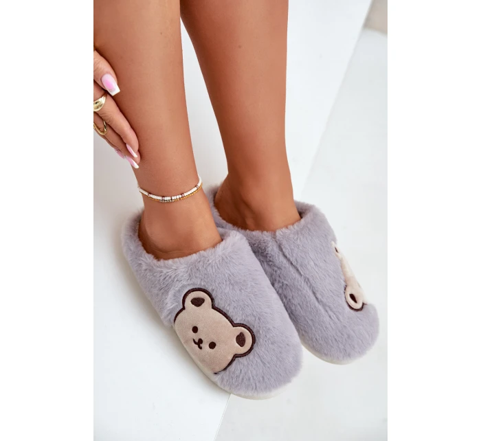 Kapcie Damskie Futrzane Z Misiem Szare Fiorinella Kapcie Damskie Futrzane Z Misiem Szare Fiorinella