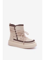 Śniegowce Damskie Z Haftem Na Platformie Jasnobeżowe Naleris