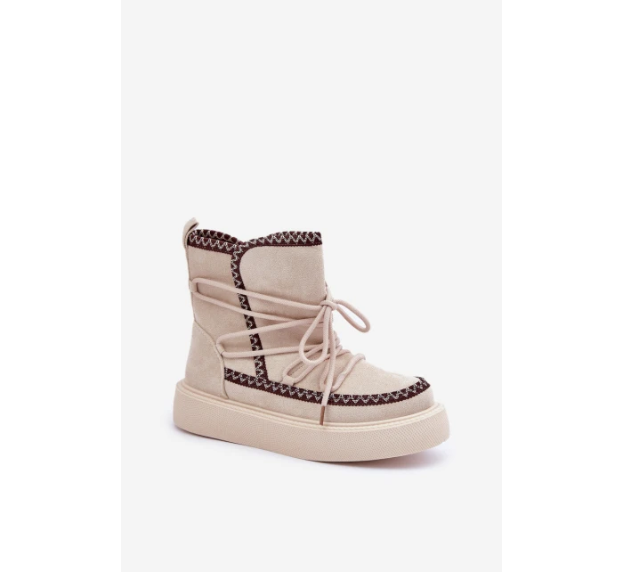 Śniegowce Damskie Z Haftem Na Platformie Jasnobeżowe Naleris