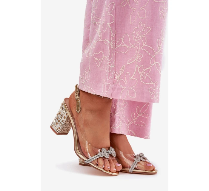 Transparentne Sandały Na Słupku D&A MR51-705 Złote