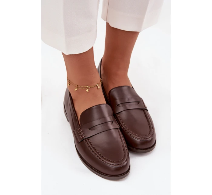 Mokasyny Loafersy Damskie Z Eko Skóry Czekoladowe Bessina Mokasyny Loafersy Damskie Z Eko Skóry Czekoladowe Bessina