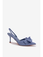 Dámske sandále na podpätku s mašľou Blue Hestia Dámske sandále na podpätku s mašľou Blue Hestia