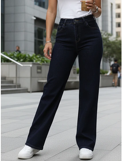 Dámske džínsy s vysokým pásom a širokými nohavicami tmavomodré FashionStreet UY2940