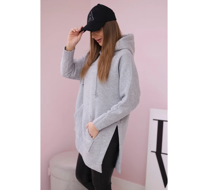 Zateplená mikina s bočnými rázporkami šedá