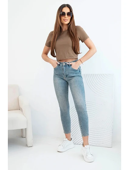 Dámské kalhoty s pushup efektem a pasem modré model 21908635 - K-Fashion