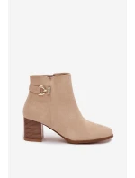 Ocieplane Botki Damskie Na Słupku Ze Złotym Detalem Beżowe Renora Ocieplane Botki Damskie Na Słupku Ze Złotym Detalem Beżowe Renora