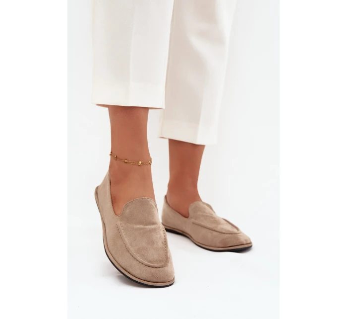 Mokasyny Damskie Z Eko Zamszu Płaskie Beżowe Miryelle