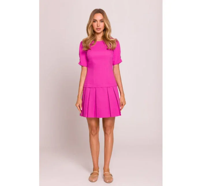 model 20970490 Džínové šaty se záhyby růžové - Moe