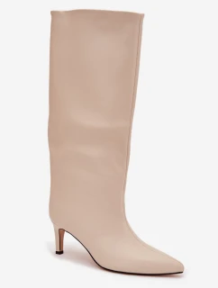 Olivienne dámske čižmy na podpätku - svetlo béžové