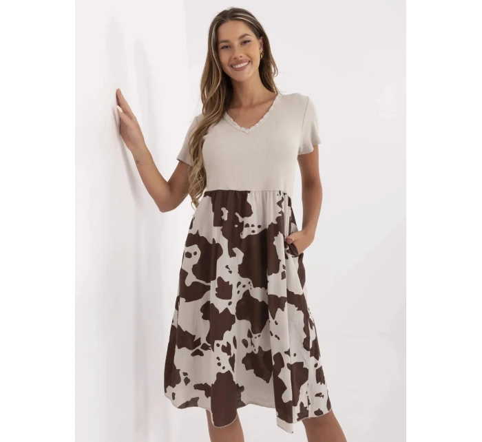 Dámské šaty DHJ SK model 22020909 Béžová s hnědou - FPrice