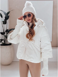 Dámská zimní bunda s kapucí TY5036 smetanová - FashionStreet