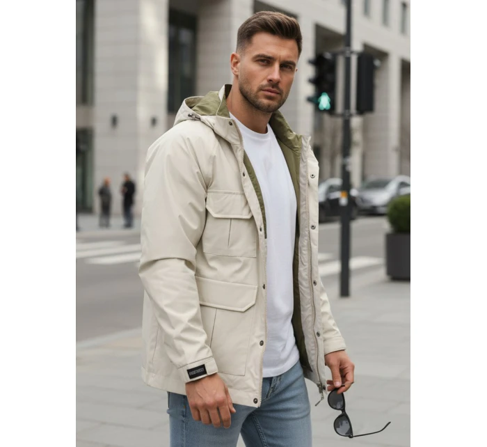 Pánska prechodná bunda s kapucňou biela FashionStreet TX5134