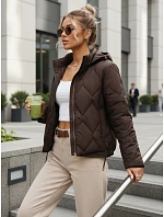 Dámska prechodná prešívaná bunda s kapucňou hnedá FashionStreet TY5670