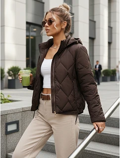 Dámska prechodná prešívaná bunda s kapucňou hnedá FashionStreet TY5670