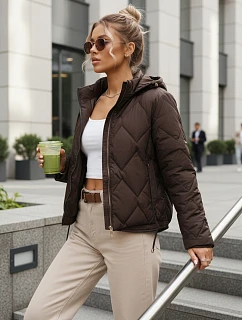 Dámska prechodná prešívaná bunda s kapucňou hnedá FashionStreet TY5670