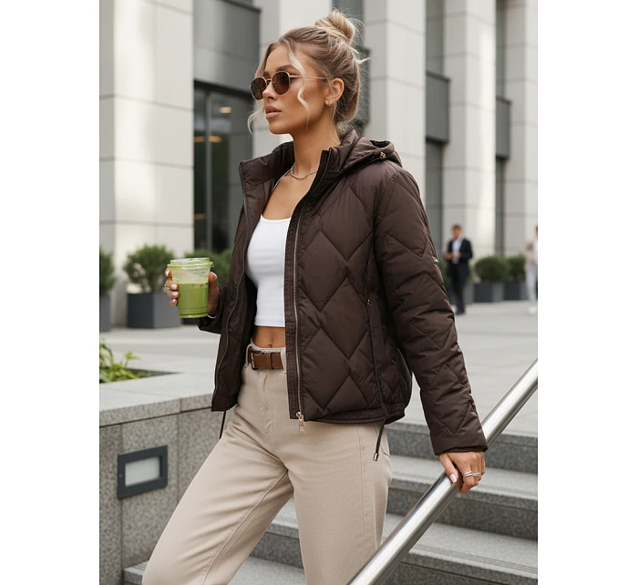 Dámska prechodná prešívaná bunda s kapucňou hnedá FashionStreet TY5670