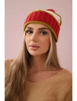 Dámska čiapka Kinga K297 červená+svetlá khaki+ecru Dámska čiapka Kinga K297 červená+svetlá khaki+ecru