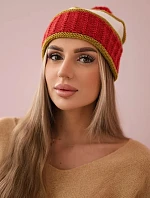 Dámska čiapka Kinga K297 červená+svetlá khaki+ecru