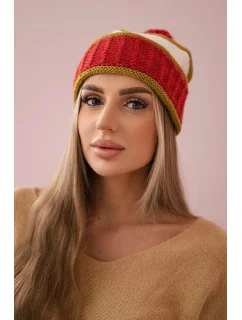Dámska čiapka Kinga K297 červená+svetlá khaki+ecru